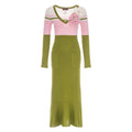 Chrysanthemum Green Knit Midi Dress with Swarovski Details