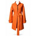Tangerine Quilted Belted Coat with Asian Collar