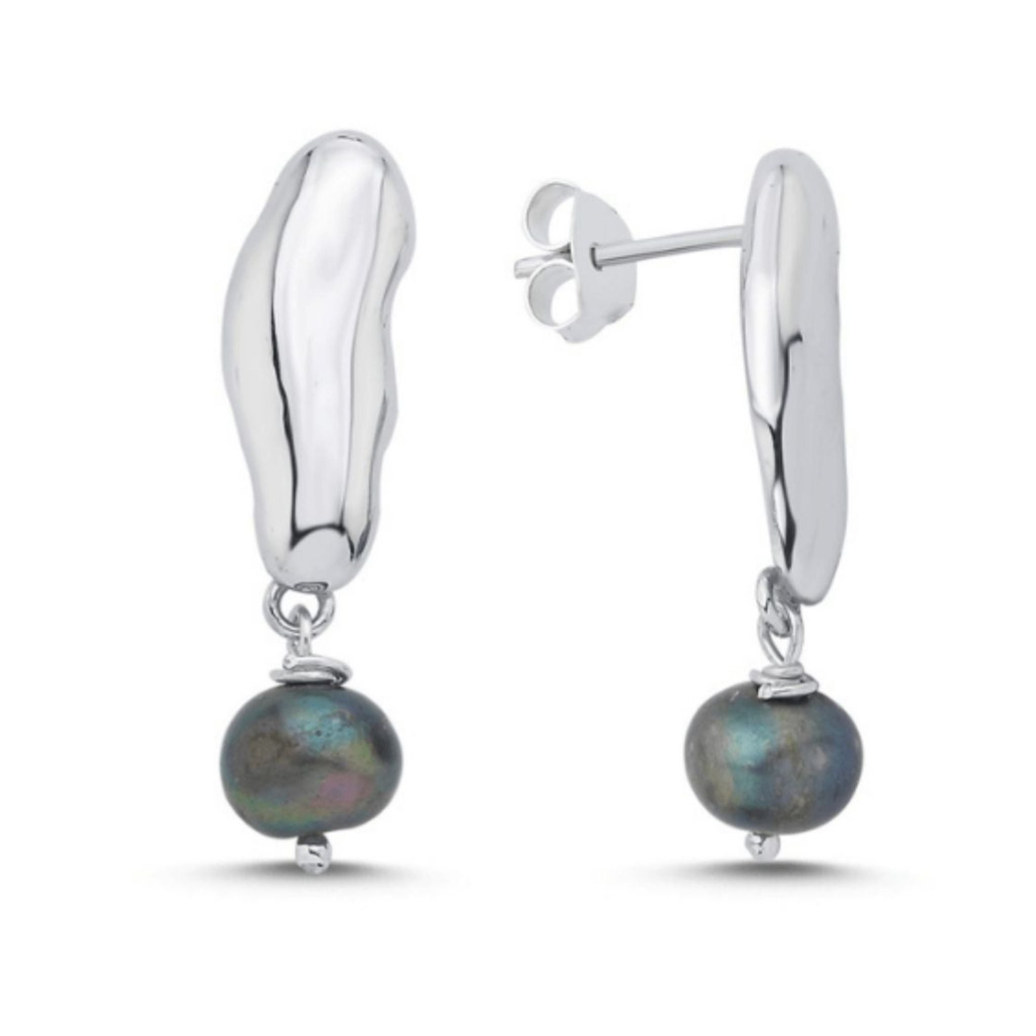Black Pearl Dangle Earrings | Silver