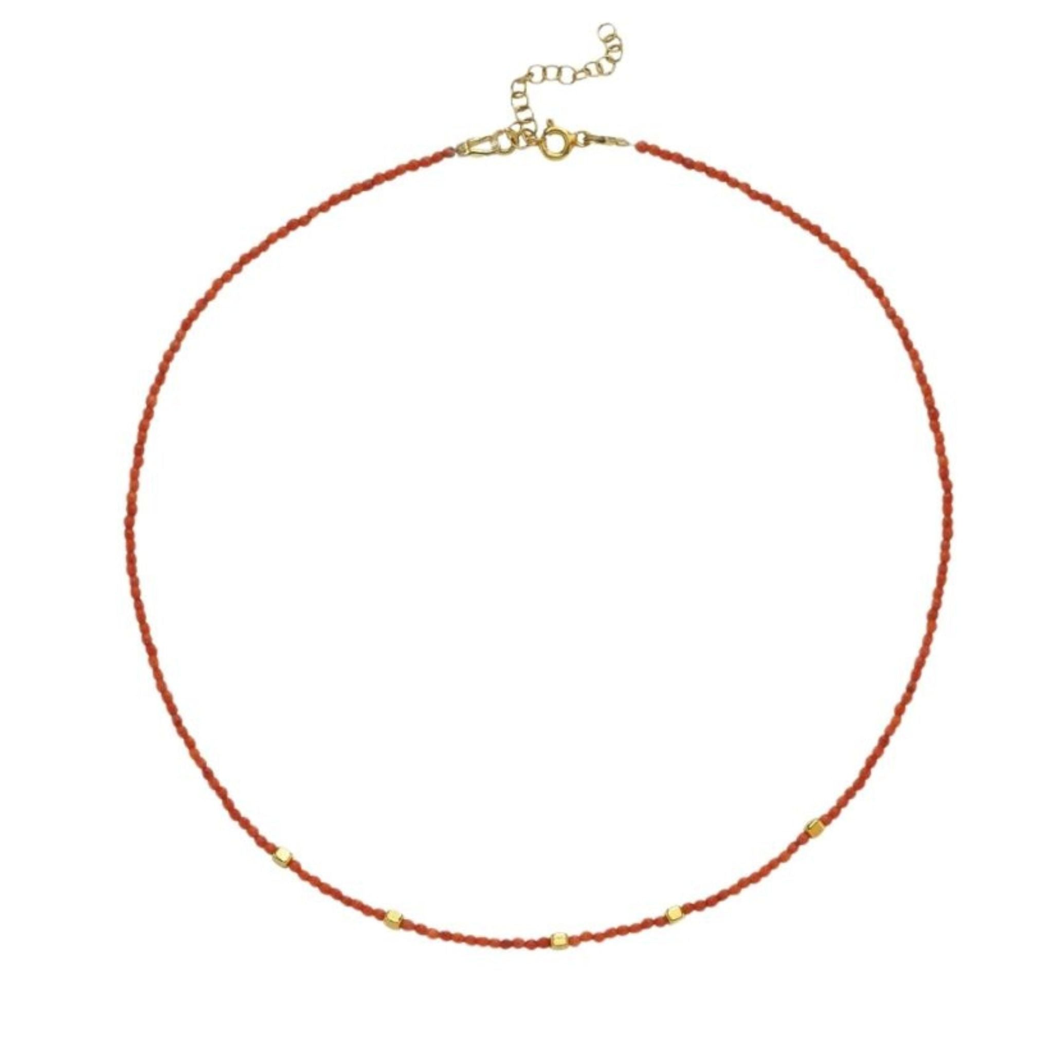 Mira Red Coral Beaded Necklace with Gold Accents