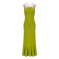 Chrysanthemum Green Knit Dress with Pink Ostrich Feathers