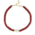 Harmonia Chunky Red Coral Necklace with Baroque Pearl