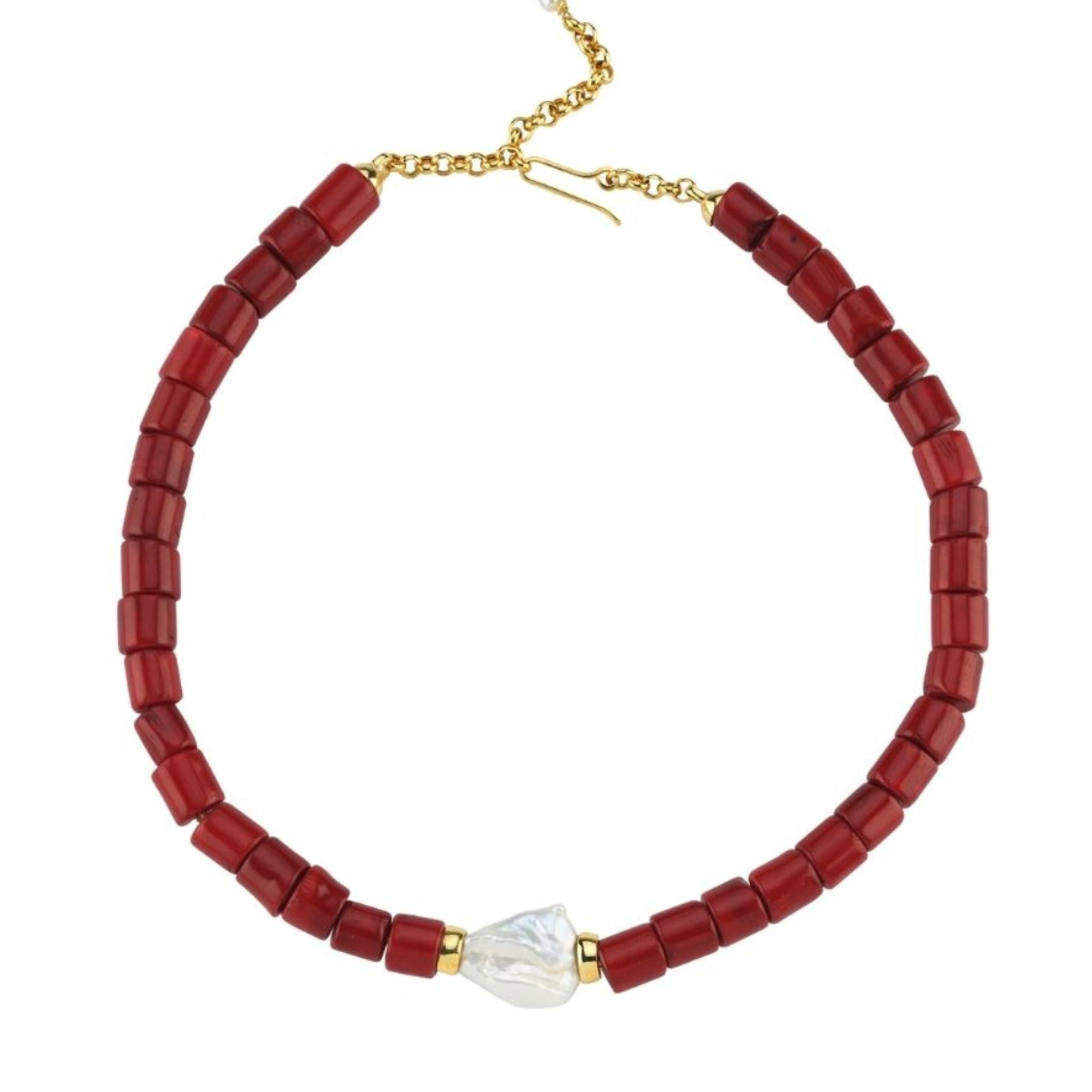 Harmonia Chunky Red Coral Necklace with Baroque Pearl