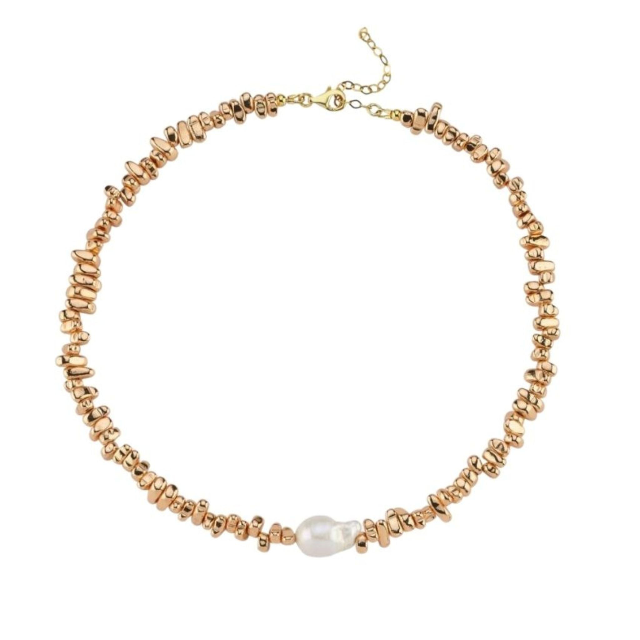 Sirius Gold Hematite Necklace with Baroque Pearl