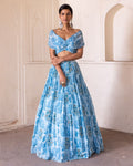 Blue Off Shoulder Lehenga Set By KYNAH, Luxury Indian Fashion & Bridal Wear