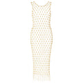Cream Hand-Woven Crochet Dress with Gold Beads