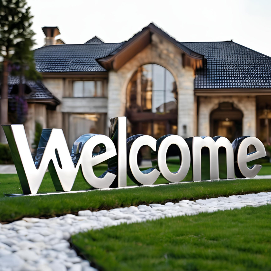 ArtZ® Stainless Steel Welcome Sculpture - Width: 108 inch (274 cm)