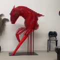 ArtZ® Solid Wood Handmade Strata Stallion Sculpture - Red