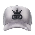 Acid Wash Distressed Grey Denim Mesh Hat