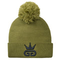 Olive Green Beanie with Black Woven Logo