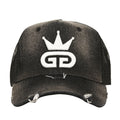 Acid Wash Distressed Black Denim Mesh Hat