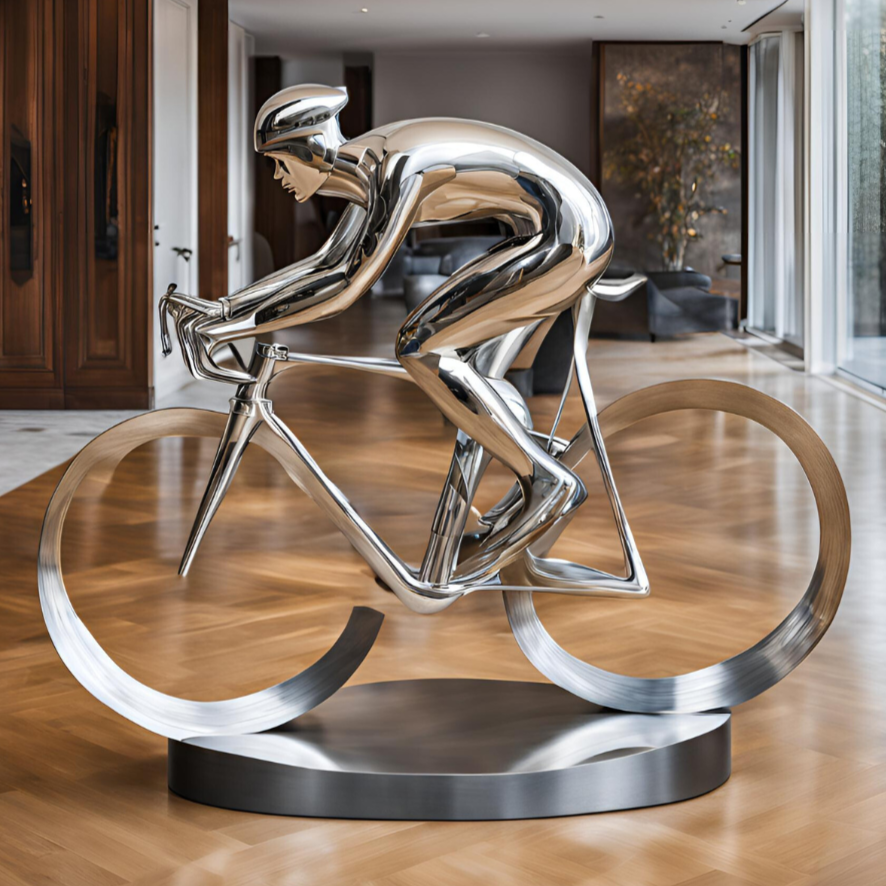 ArtZ® Stainless Steel Cyclist Sculpture - Height: 72 inch (183 cm)