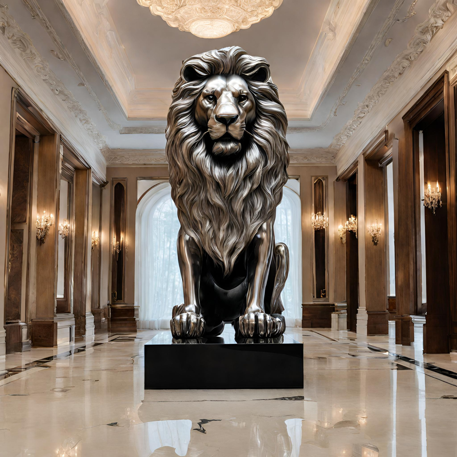 ArtZ® Stainless Steel Lion Sculpture - Height: 108 inch (274 cm)
