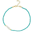 Megy Turquoise Beaded Anklet with Pearl Detail