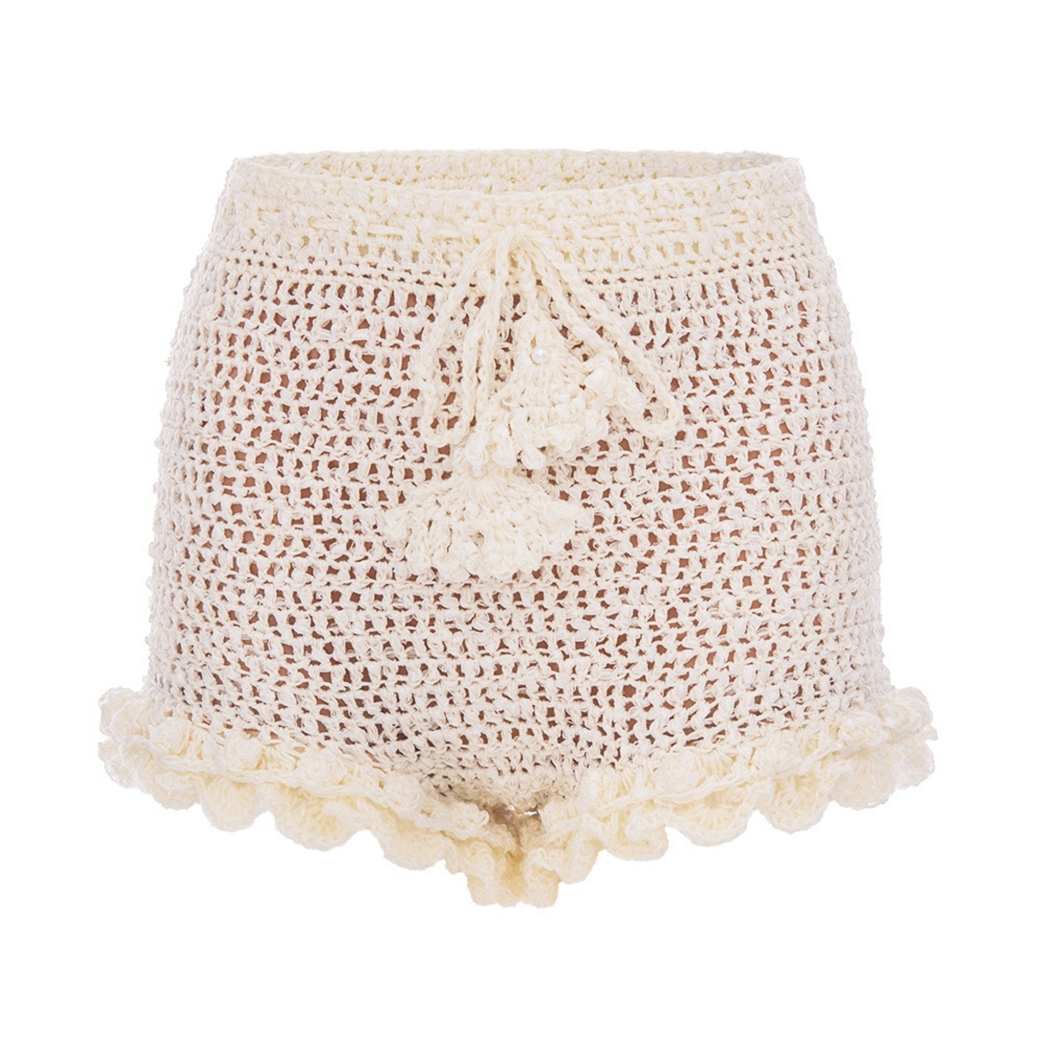 Chrysanthemum Handmade Crochet Shorts | White