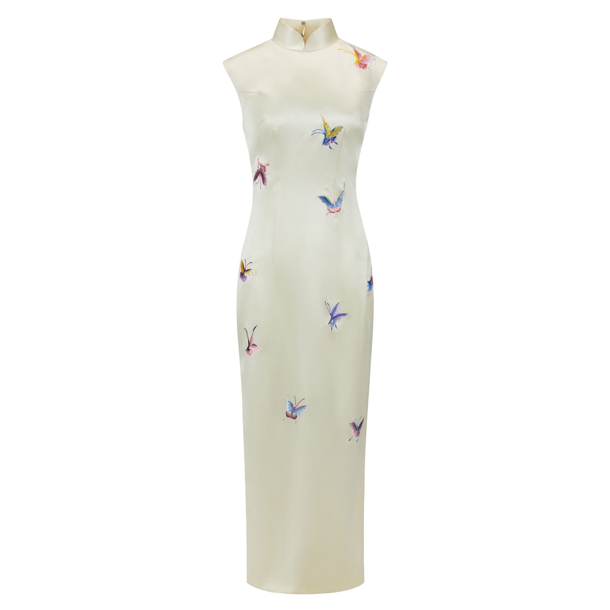 Cream Shell Sleeve Butterfly Qipao