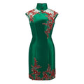 Green Beaded Rose Short Qipao