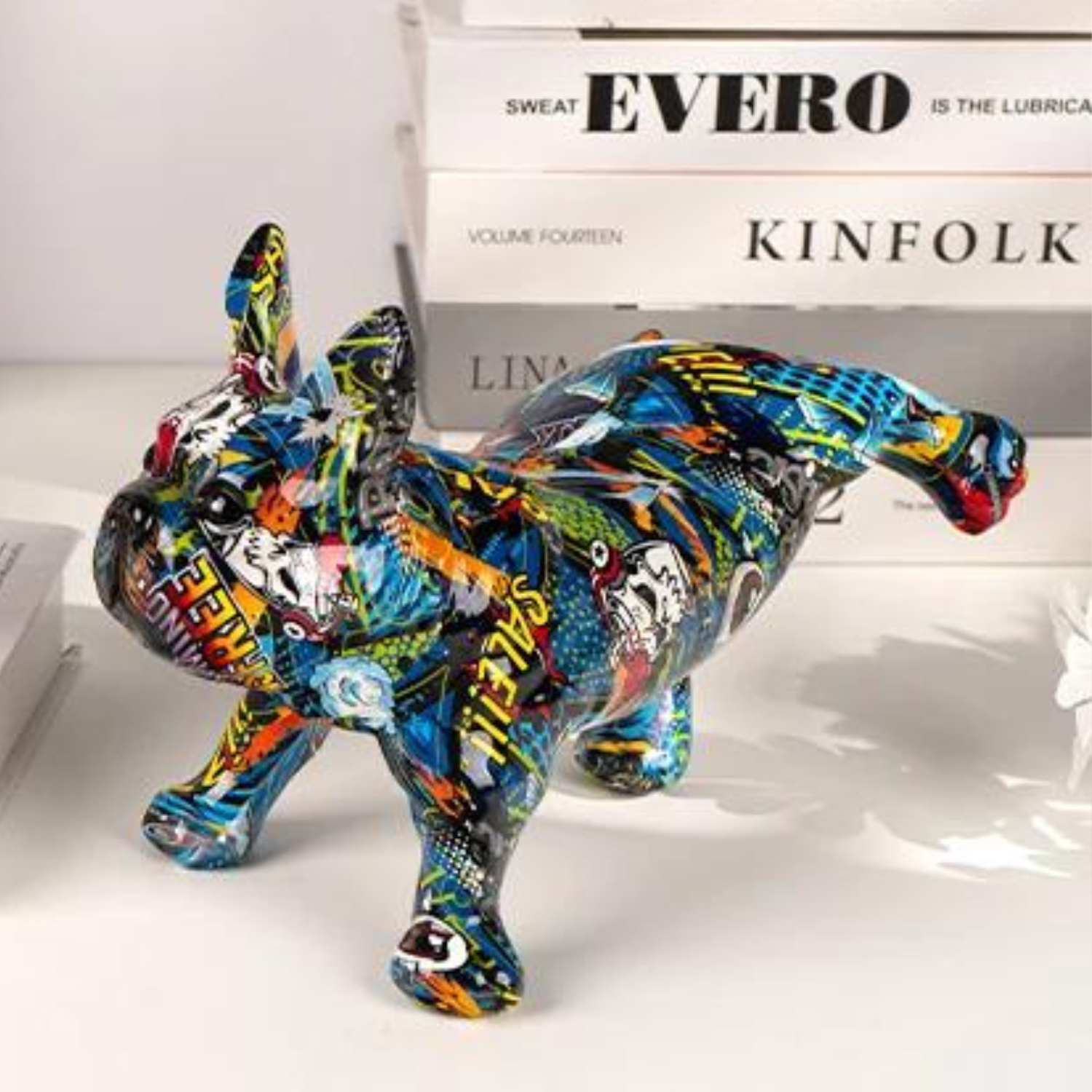 ArtZ® French Bulldog Doing Number One Graffiti Painted Sculpture - Nordic