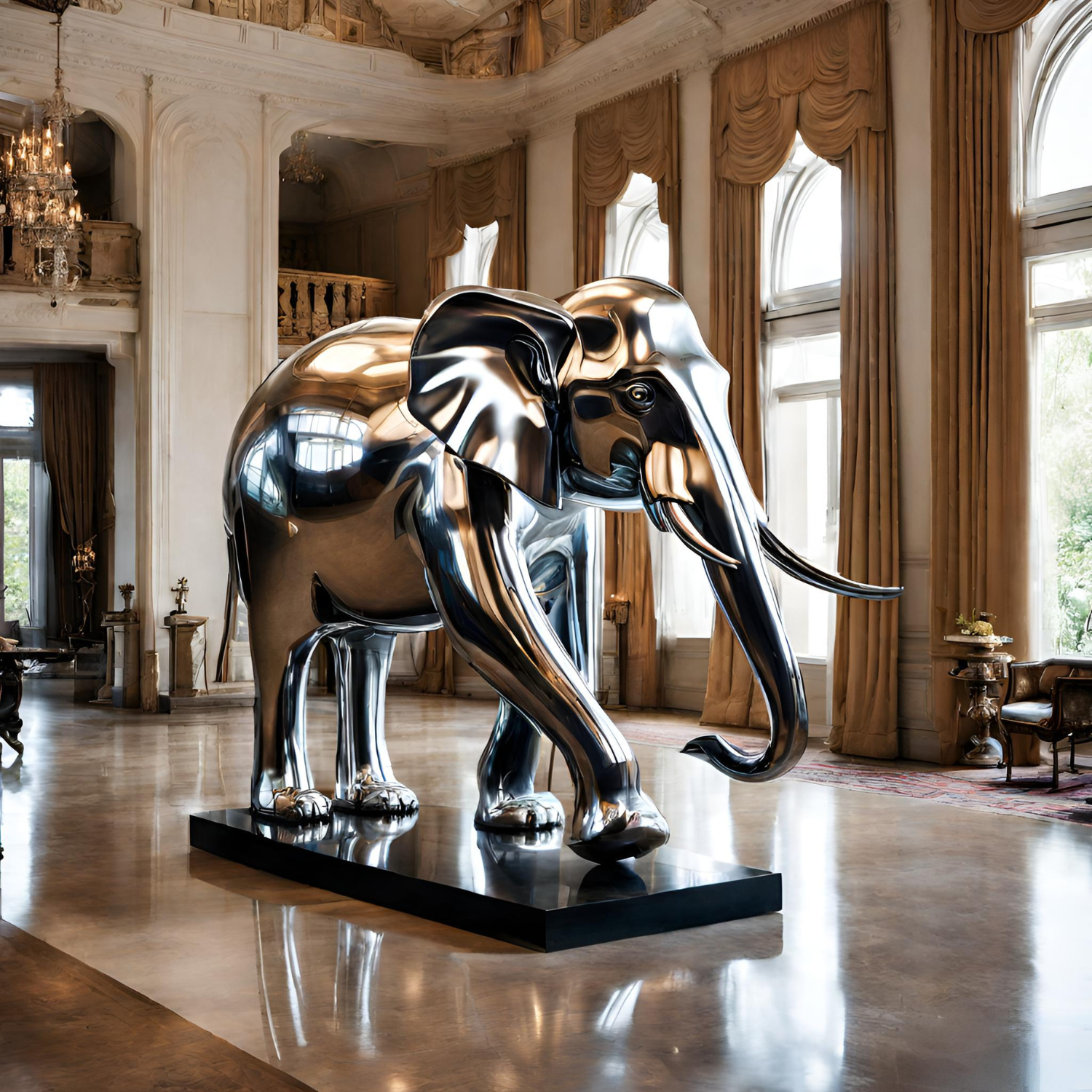 ArtZ® Stainless Steel Elephant Sculpture - Height: 108 inch (274 cm)