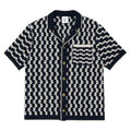 Navy Crochet Button-Up Shirt in Organic Cotton Blend