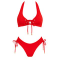 Cherry Red Lace-Up Bikini Set with Adjustable Ties