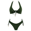 Forest Green Lace-Up Bikini Set
