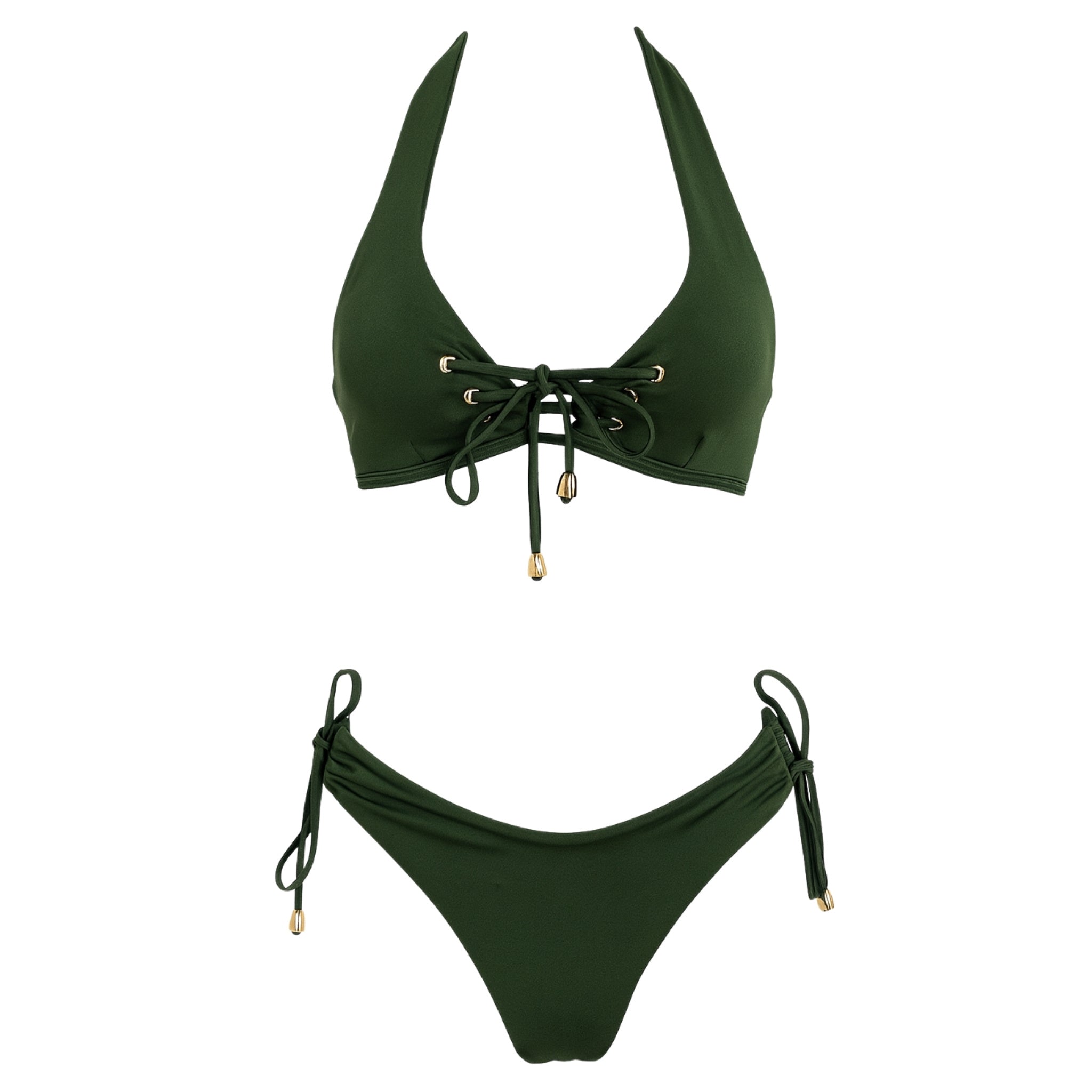 Forest Green Lace-Up Bikini Set