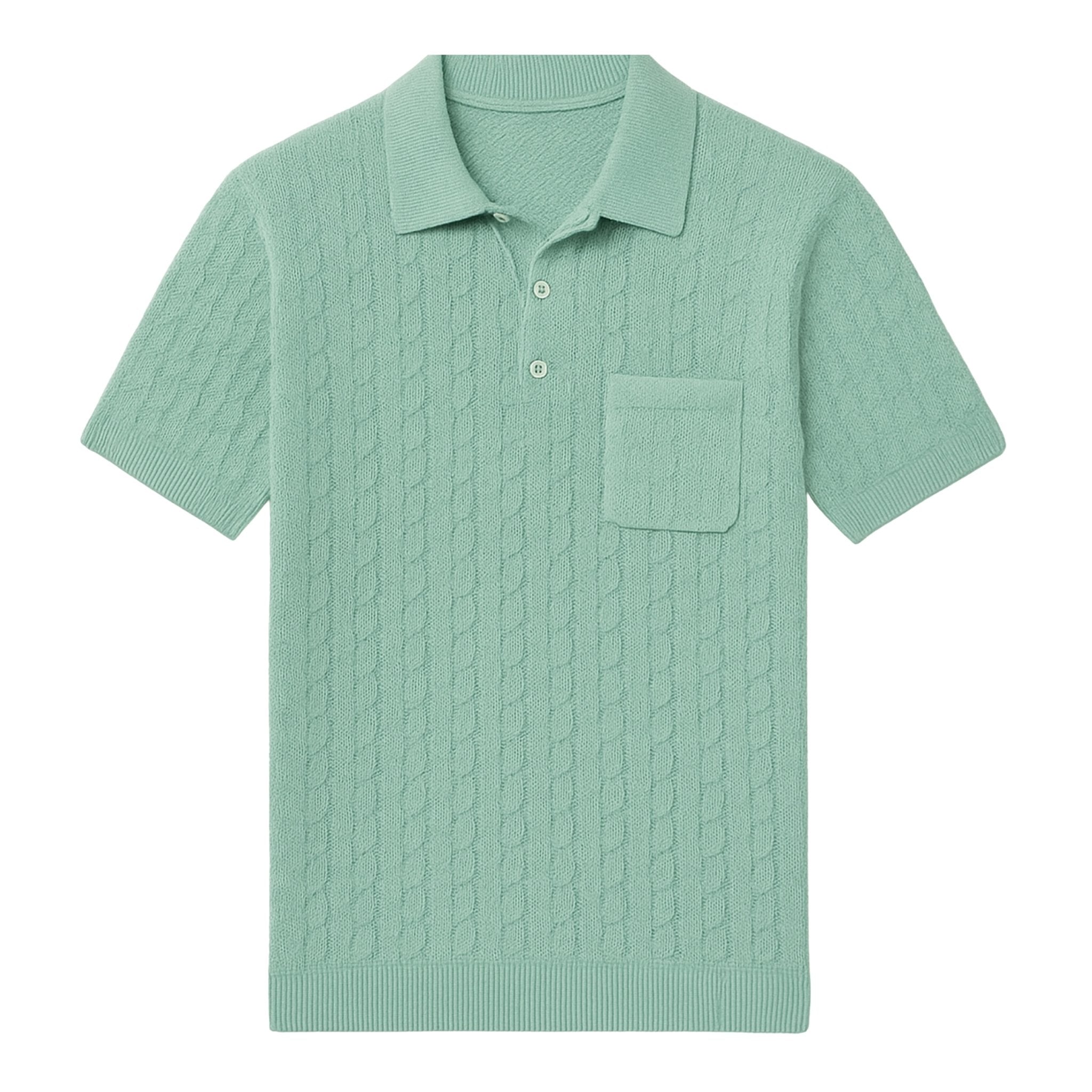 Sky Blue Cable Knit Cashmere Feel Polo Shirt