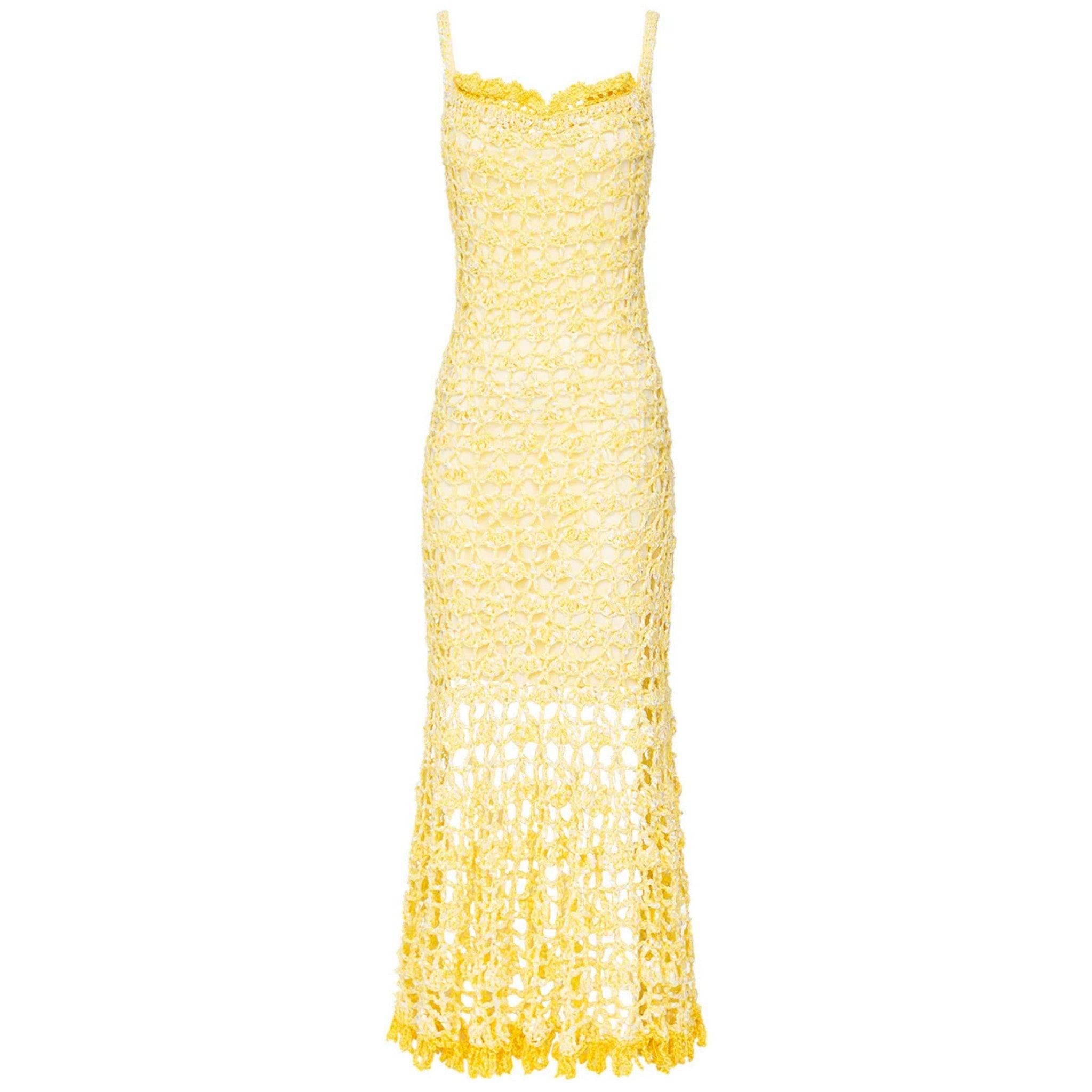 Butter Yellow Chrysanthemum Midi Handmade Crochet Dress