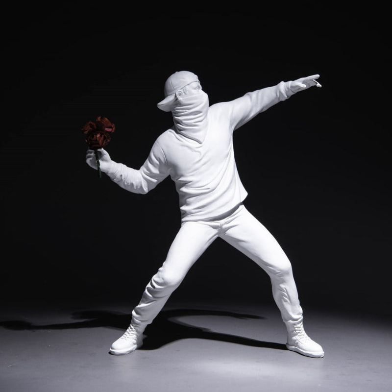 ArtZ® Man Throwing Flowers Sculpture - White