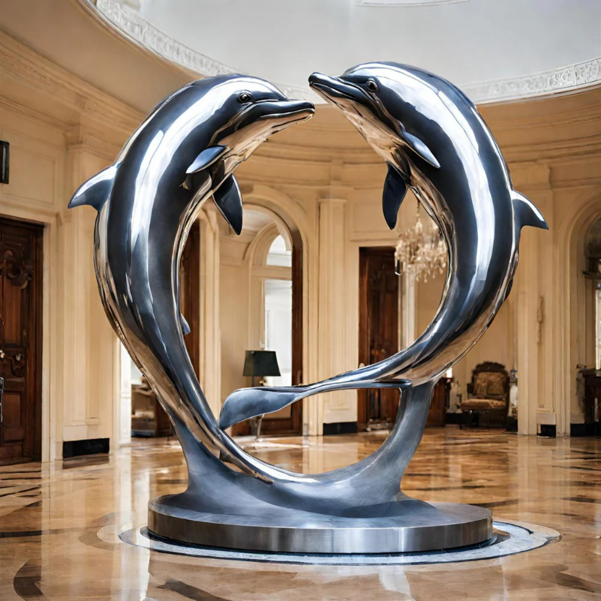 ArtZ® Stainless Steel Dolphins Sculpture - Height: 36 inch (91 cm)