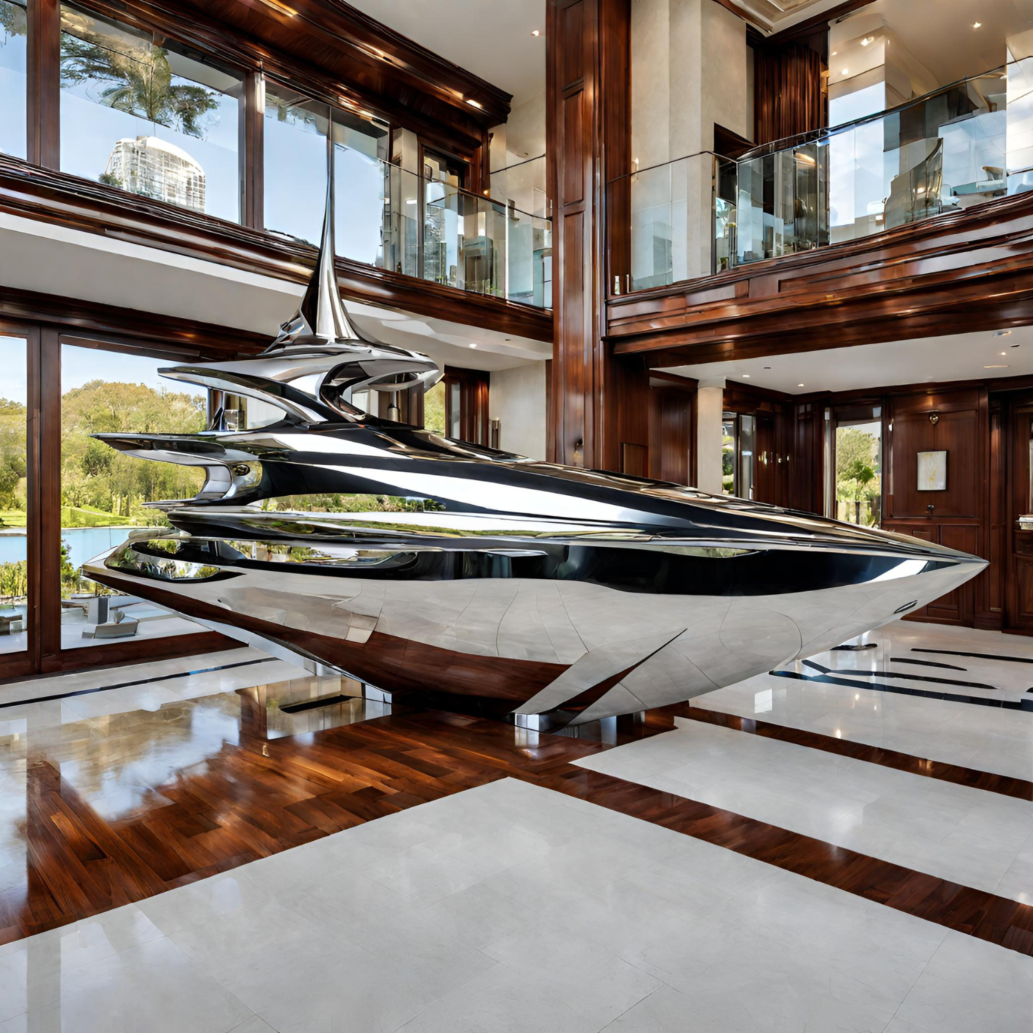 ArtZ® Stainless Steel Yacht Sculpture - Height: 108 inch (274 cm)