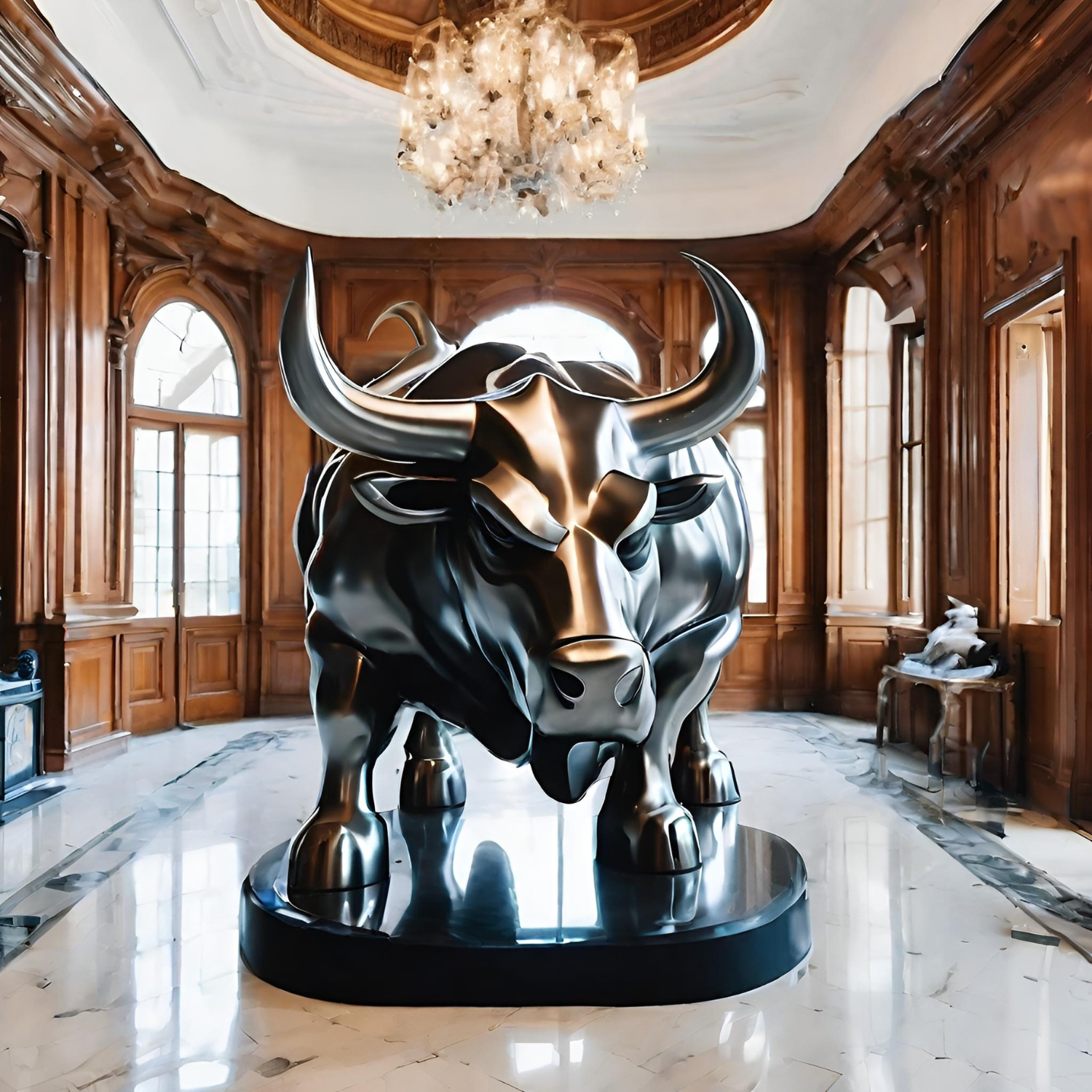 ArtZ® Stainless Steel Bull Sculpture - Height: 72 inch (183 cm)