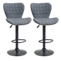Set of 2 Adjustable Linen Swivel Bar Stools with Wide Seat, Grey