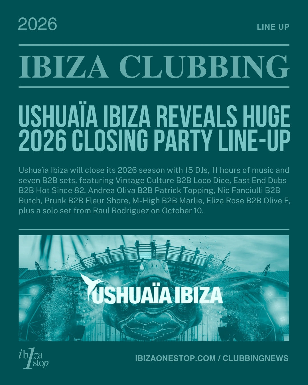 Ushuaïa Ibiza reveals huge 2026 closing party line-up