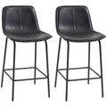 Set of 2 Upholstered 26" Bar Stools with Steel Legs, Black