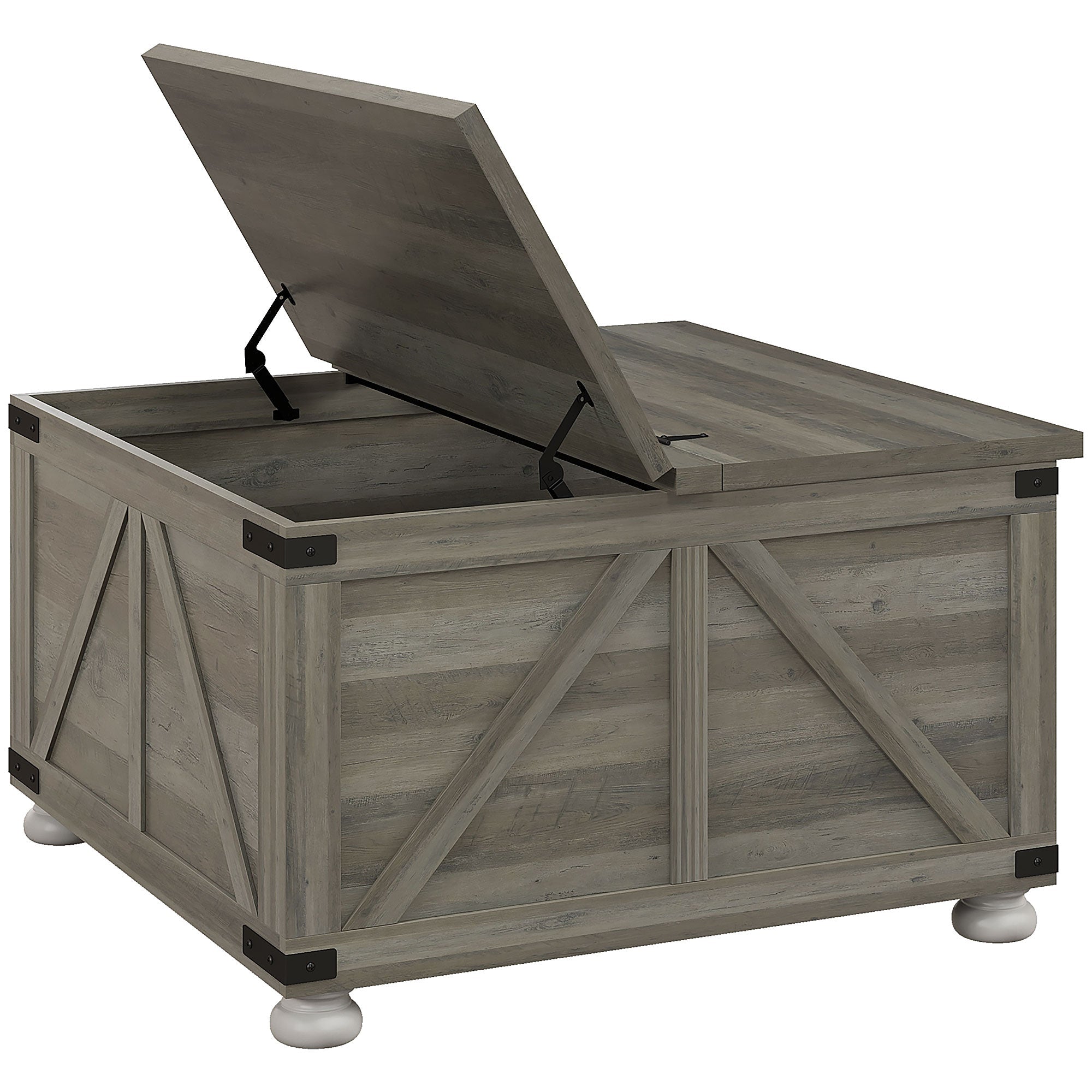 Farmhouse Lift Top Coffee Table with Hidden Storage & Wood Legs, Distressed Grey