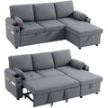 3-Seater L-Shaped Sofa Bed with Storage Chaise, USB & Cup Holders, Grey