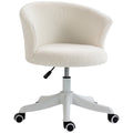 Armless Office Chair, Fluffy Swivel Desk Chair with Adjustable Height & Mid Back, White