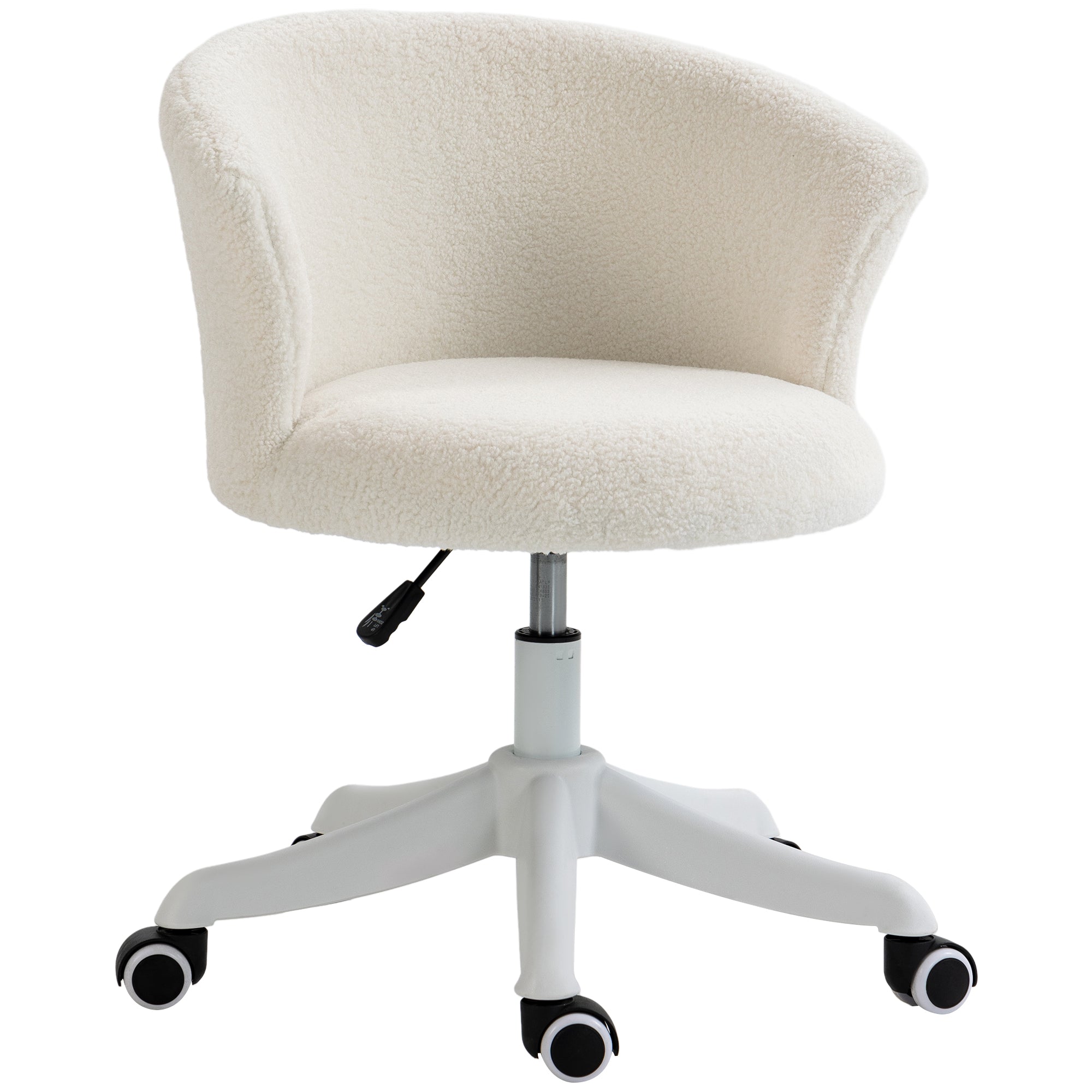 Armless Office Chair, Fluffy Swivel Desk Chair with Adjustable Height & Mid Back, White