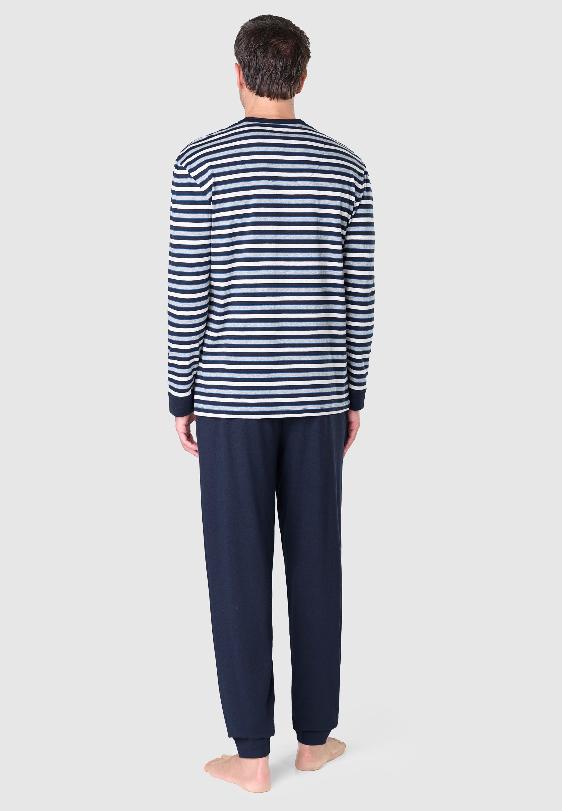 Pijama Hombre Largo Pico Algodón Punto Rayas - Gris 5307_22