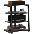 4-Tier Media Storage Shelf with Adjustable Shelves for Router, Record Player, Printer, Black