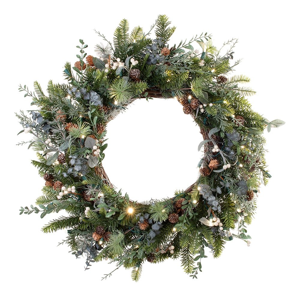 Christmas Rustic White Berry LED Wreath