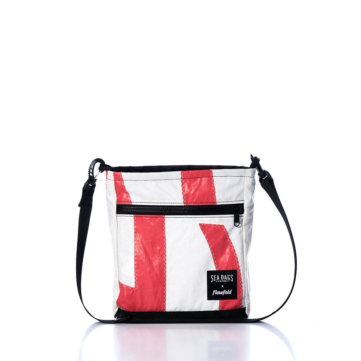 Vintage Red and White Small Voyager Crew Crossbody Handmade in Maine from Recycled Sails