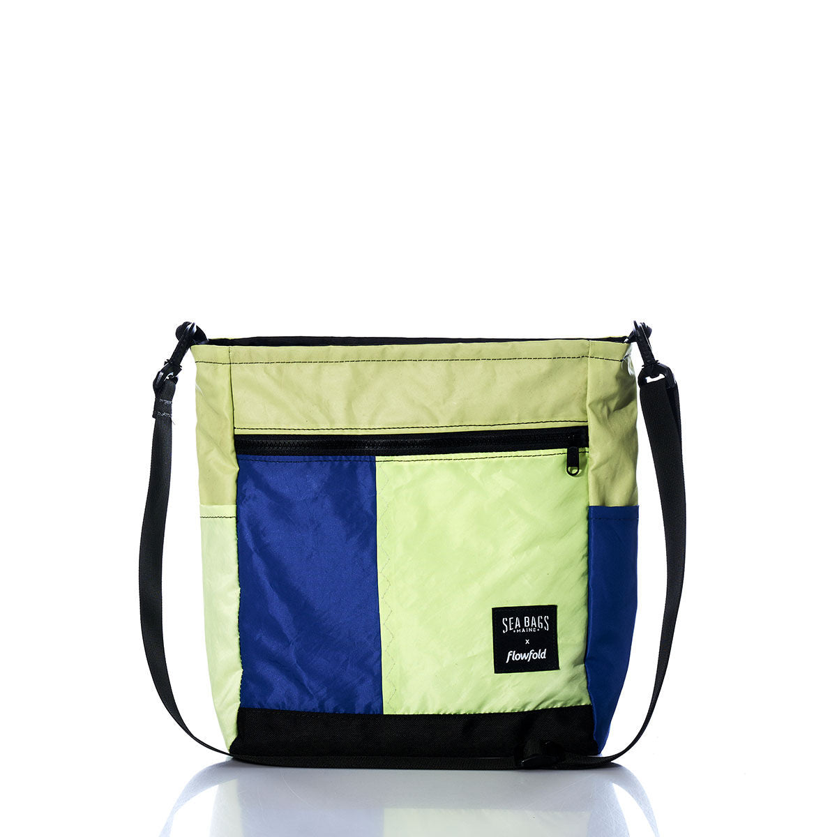 Vintage Neon and Blue Medium Voyager Crew Crossbody Handmade in Maine from Recycled Sails