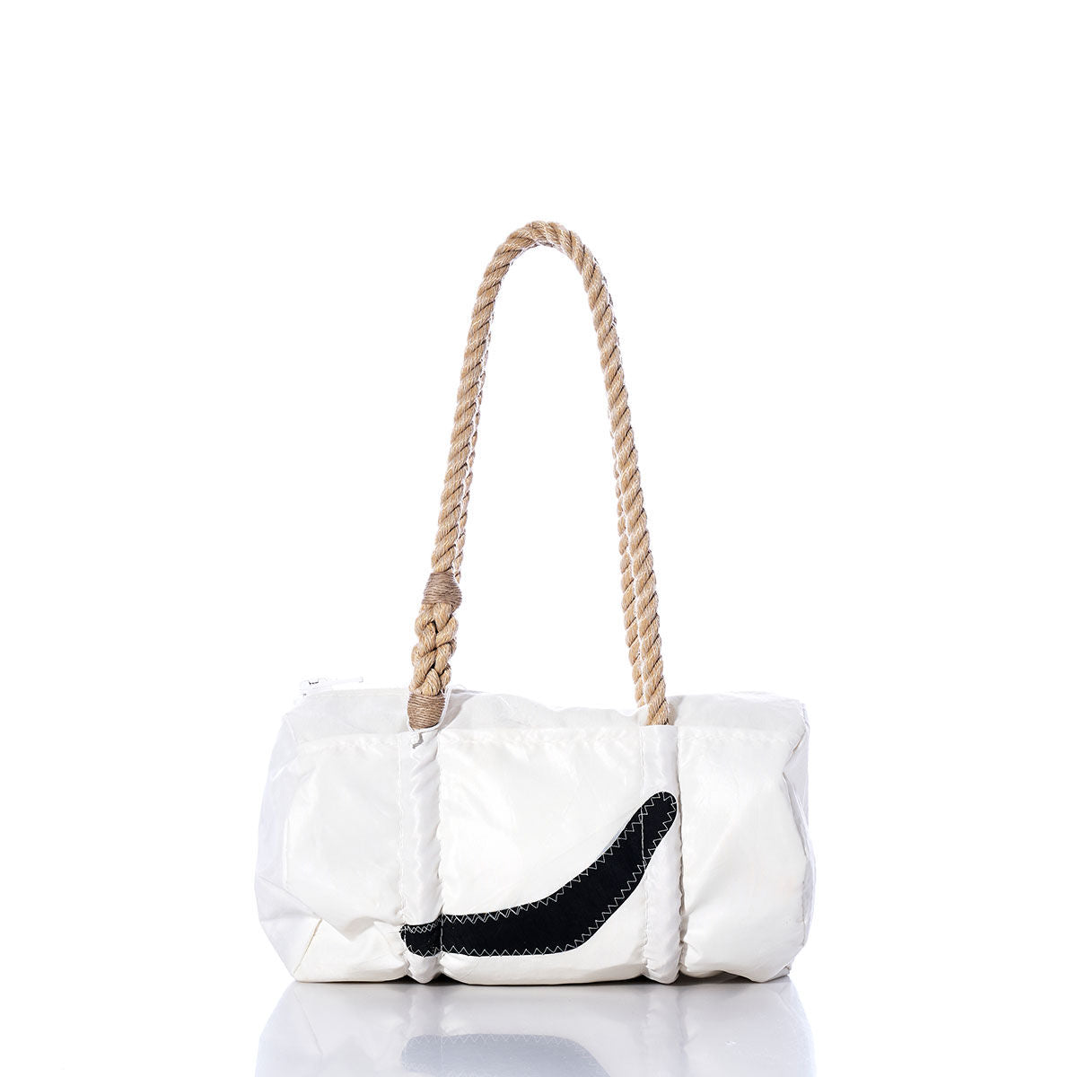 Vintage Black Swoosh Baguette Bag Handmade in Maine from Recycled Sails