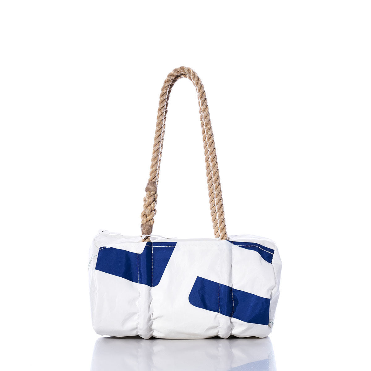 Vintage Blue and White Baguette Bag Handmade in Maine from Recycled Sails