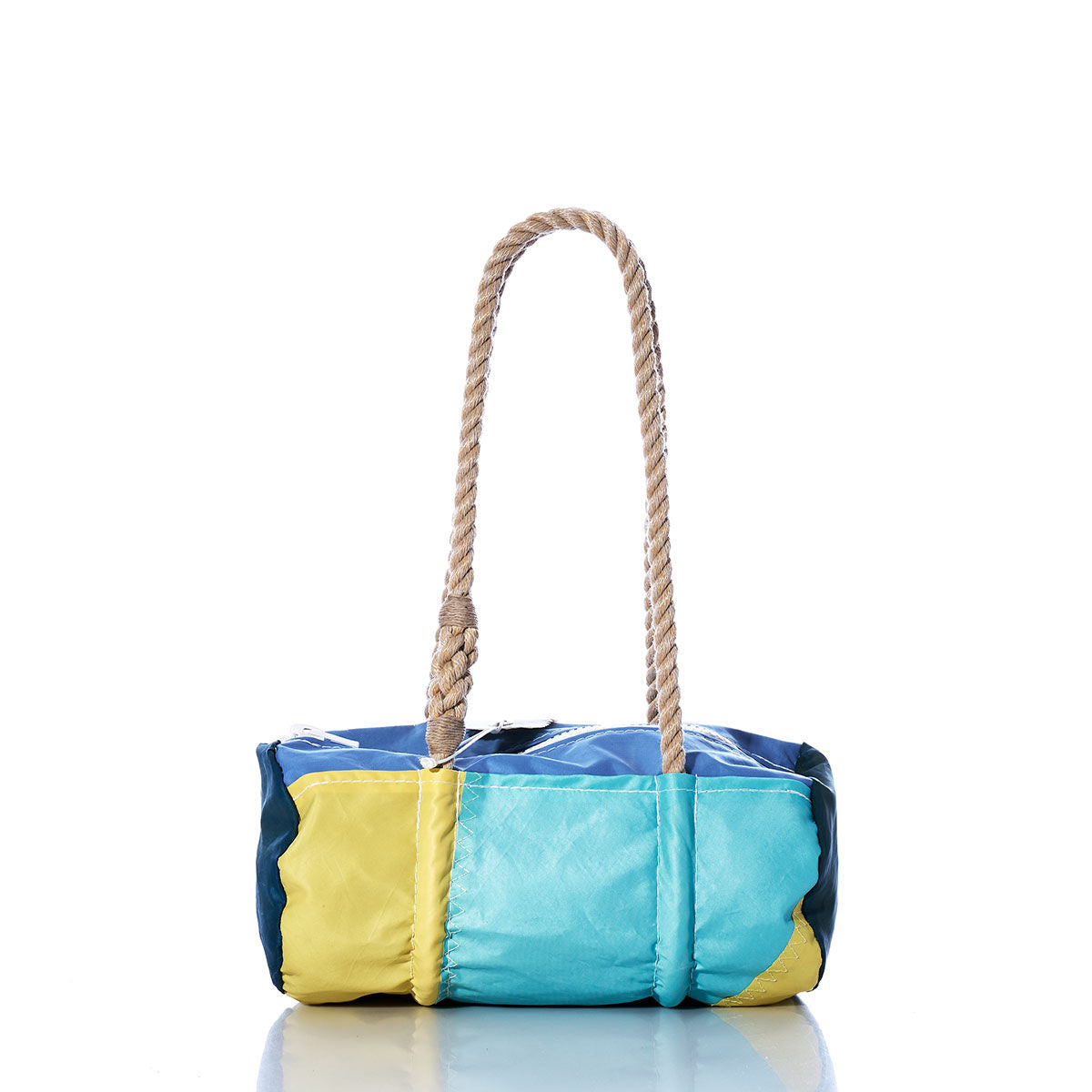 Vintage Blue and Yellow Baguette Bag Handmade in Maine from Recycled Sails