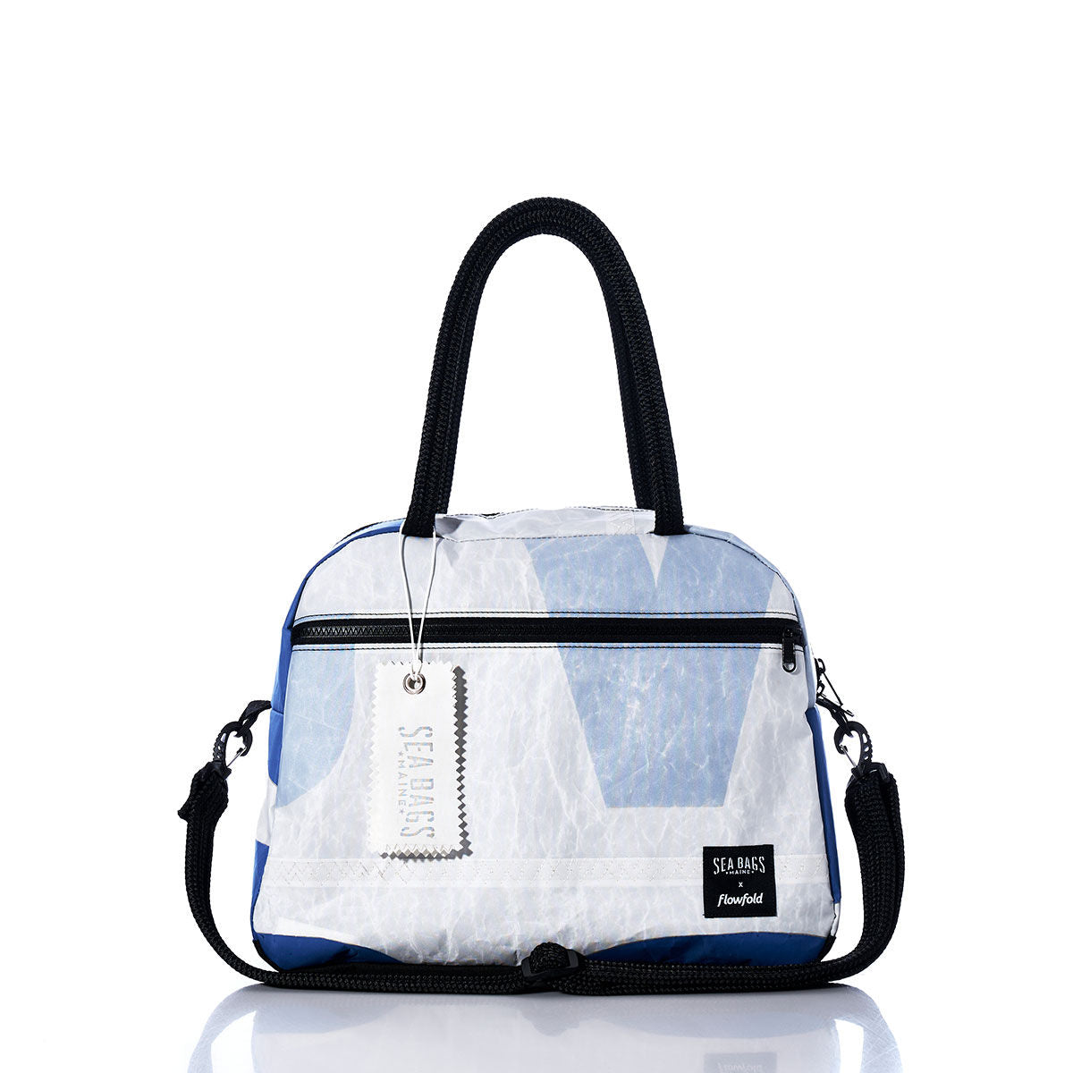 Vintage Blue and Whtie Essential Weekender Travel Bag Handmade in Maine from Recycled Sails