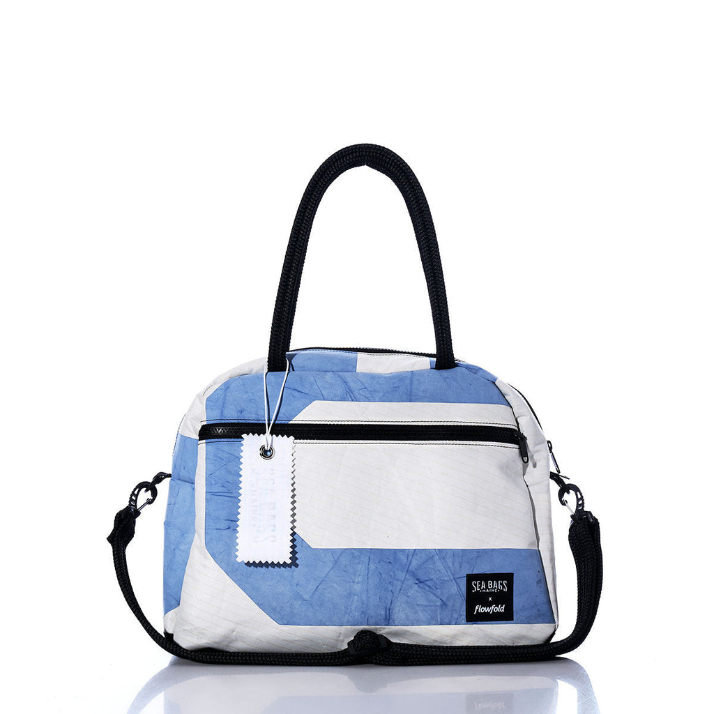 Vintage Blue and White Essential Weekender Travel Bag Handmade in Maine from Recycled Sails